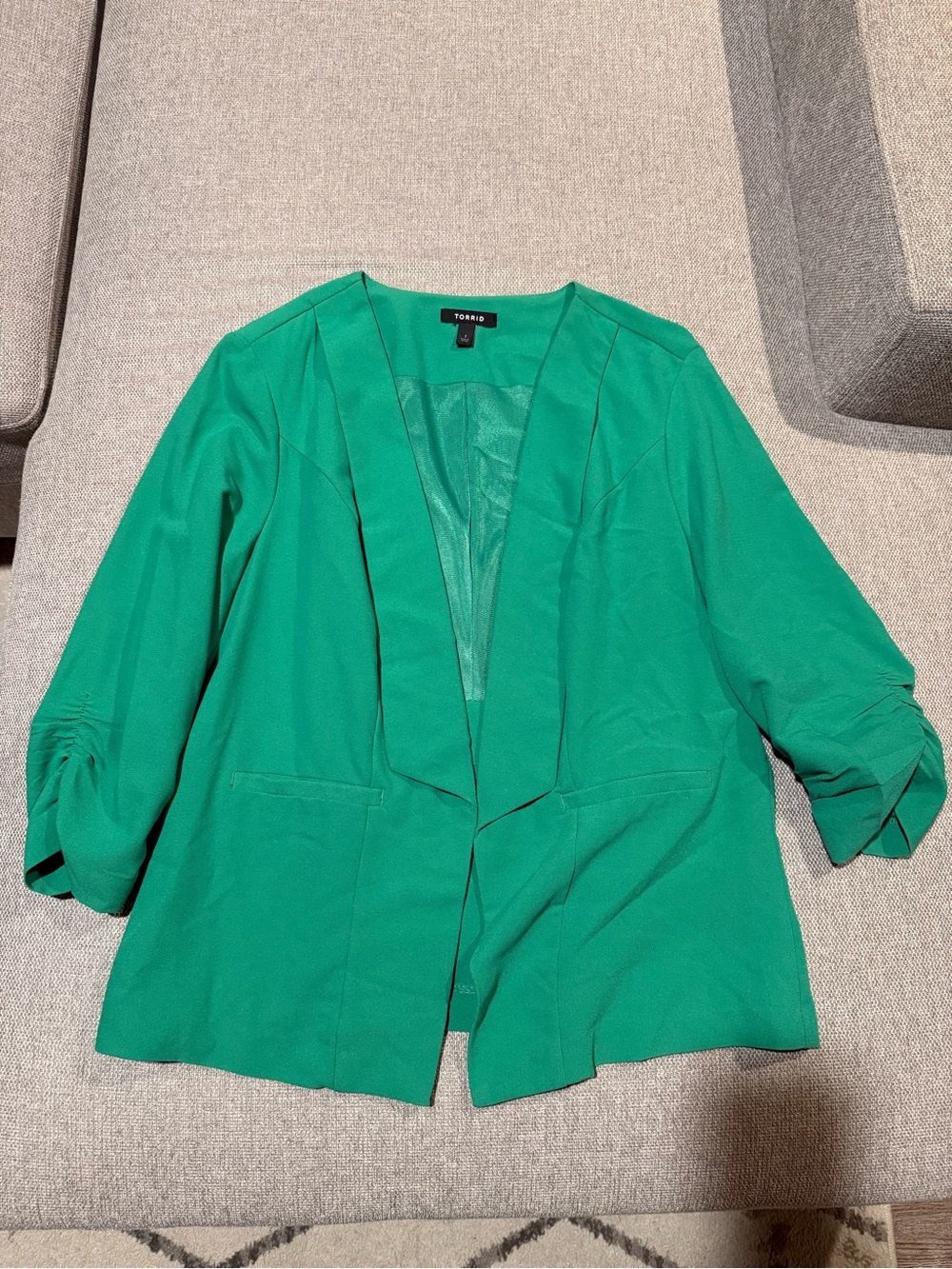 torrid Emerald Open-Front Blazer with Ruched 3/4 Sleeves